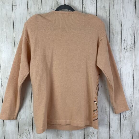 Vtg Outlander Sweater Sz L Wool Angora Blend Sequin Beaded Peach - Golden Girls - Picture 8 of 10